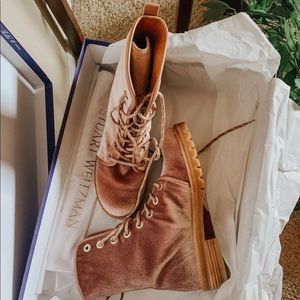 NIB Stuart Weitzman pink velvet combat boots